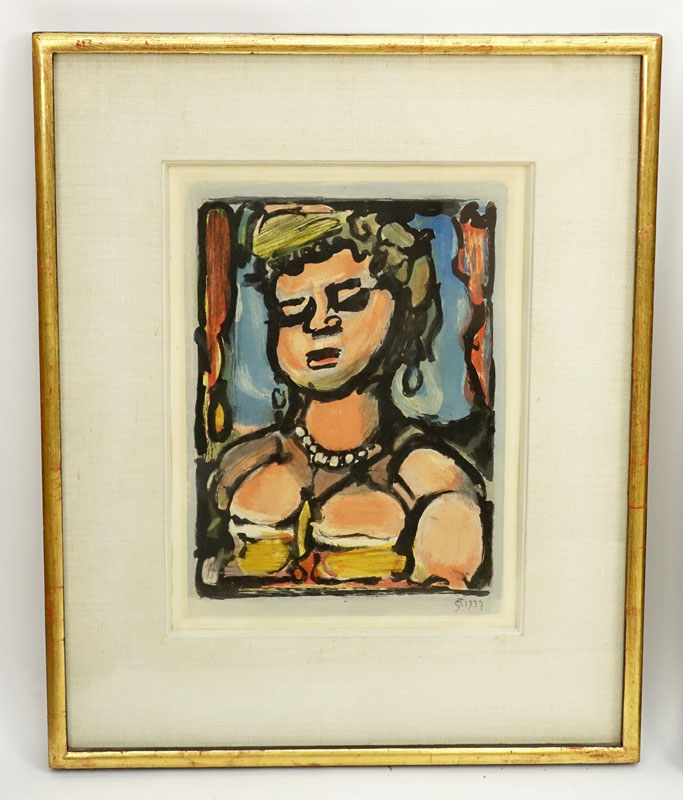 Georges Dominique Rouault, French (1904-2002) Color aquatint "Courtisane aux veux baisses"