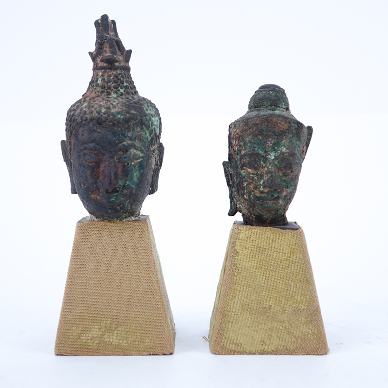 Two (2) Early Chinese Bronze Busts On Plinth Bases