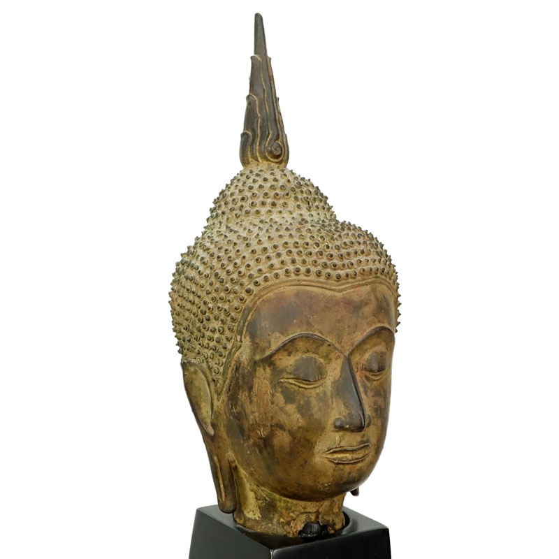 Early Thai Sukhothai style Bronze Head of Buddha Shakyamuni