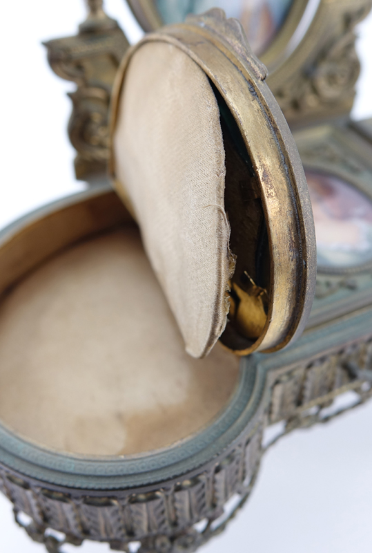 19th Century French Guilloche Enamel and Gilt Bronze Miniature Vanity Table with Porcelain Portrait