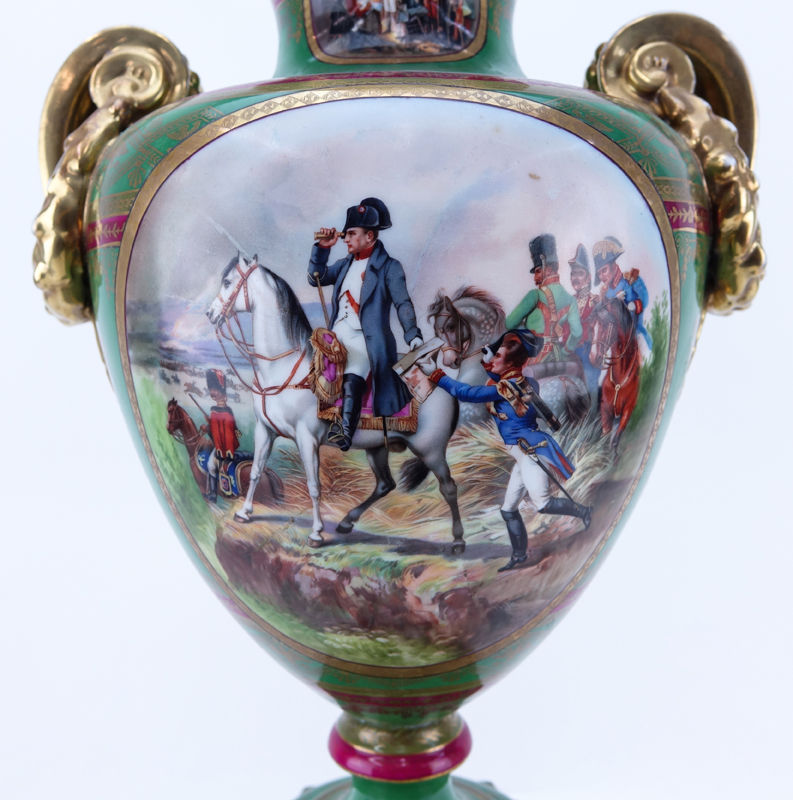 Large French Sevres Style Hand Painted Napoleonic Porcelain Urn as Lamp