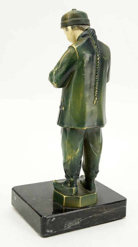19th Century Chinese Bronze and Ivory Sculpture of a Young Boy on Marble Base