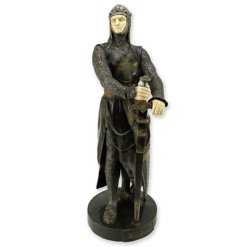 Maurice Constant Favre, French (1892–1970) "Le Preur" Bronze and Carved Ivory Sculpture