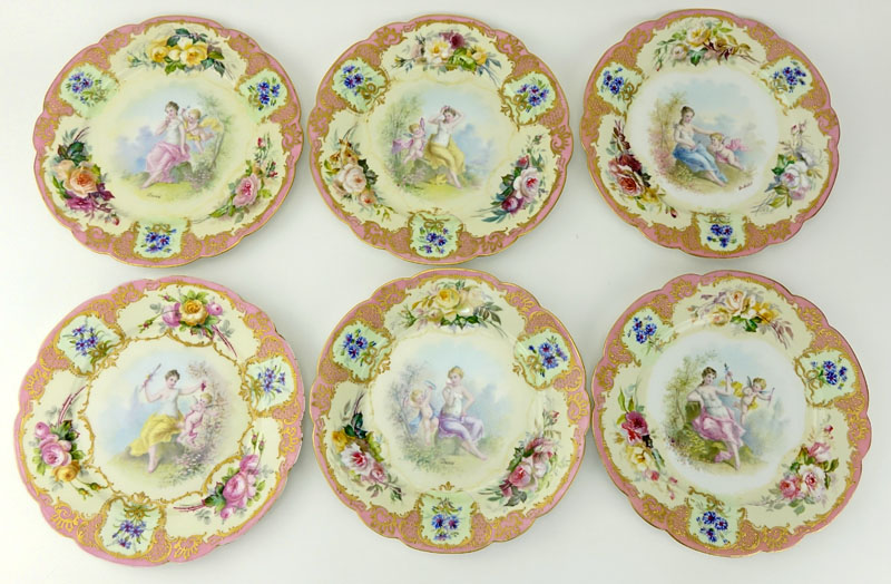 Set of Twelve (12) 19th Century Sevres Gilt Hand painted Porcelain Cabinet Plates