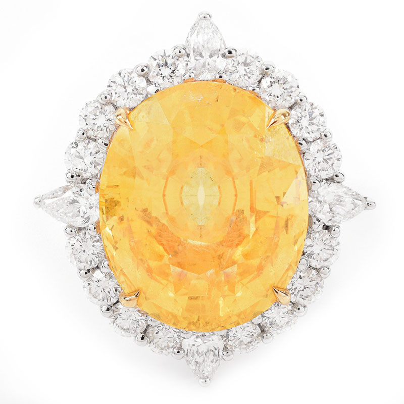 C. Dunaigre Switzerland Certified 22.60 Carat Oval Cut No Heat Ceylon Yellow Sapphire