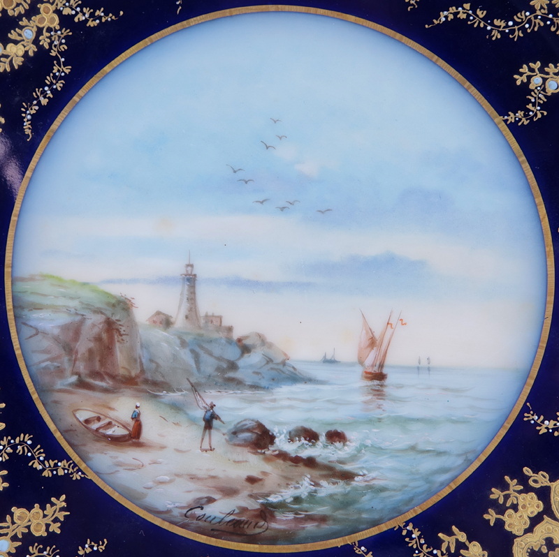 Antique Limoges Cobalt and Gilt Hand painted Cabinet Plate