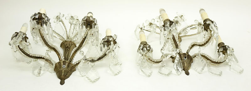 Pair Vintage Crystal Beaded Metal Sconces