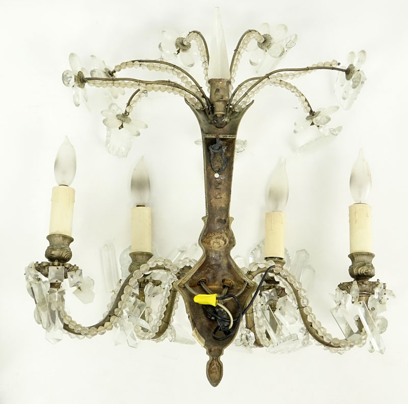 Pair Vintage Crystal Beaded Metal Sconces