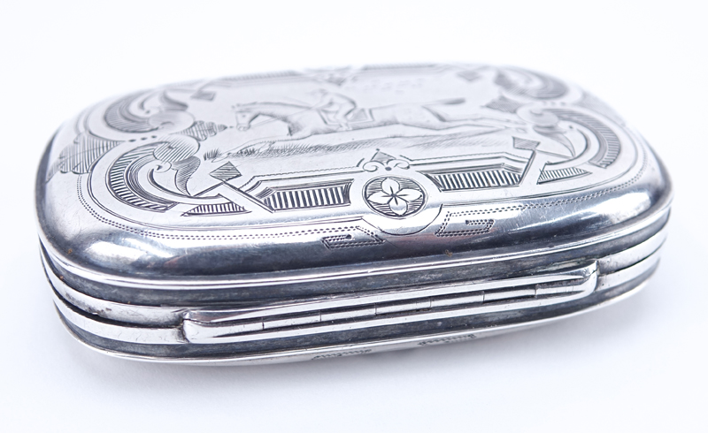 Circa 1870 Albert Coles, New York (active circa 1835-1875) Engraved Sterling Silver Snuff Box