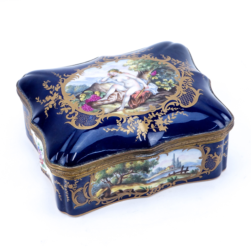 19th Century Sevres Cobalt Blue Porcelain and Gilt Bronze Box.