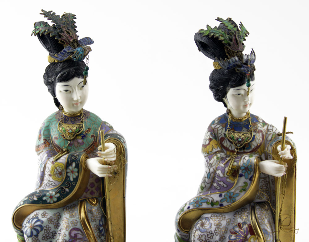 Pair of 20th Century Japanese Cloisonné Geisha Figurines