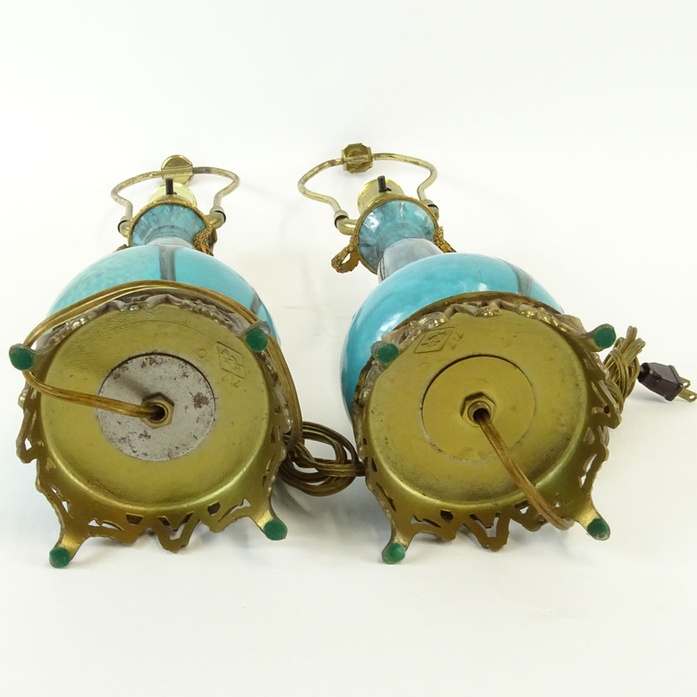 Pair of Circa 1920's Bronze Mounted Porcelain Lamps.