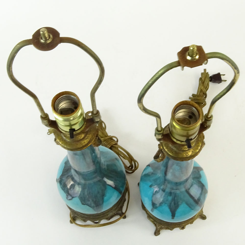 Pair of Circa 1920's Bronze Mounted Porcelain Lamps.