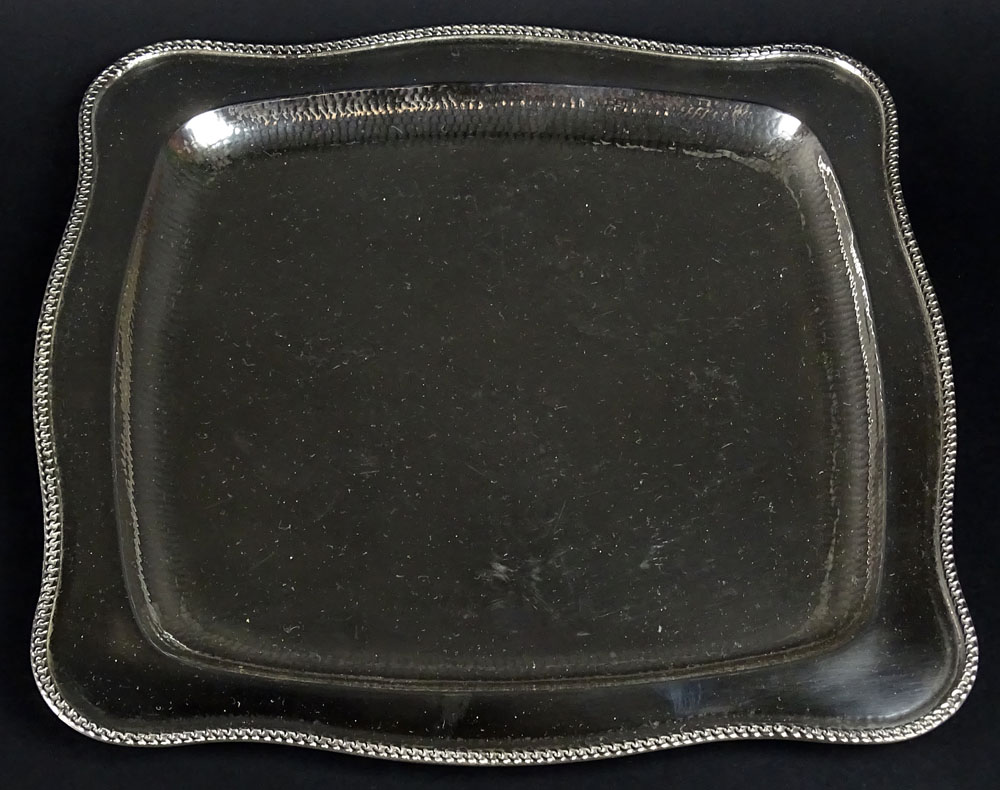 Sterling Silver Tray. Hammered, Gadrooned Rim. 