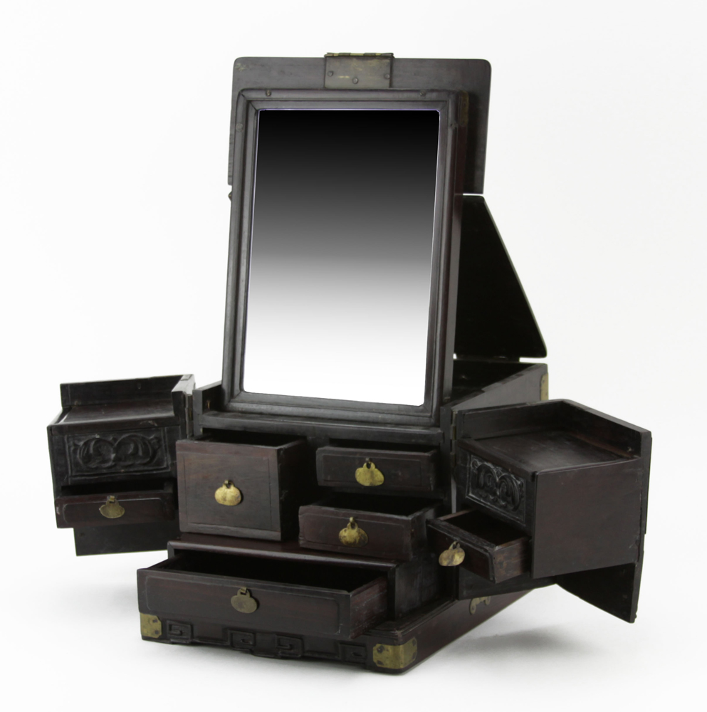 19th Century Chinese Rosewood Jewelry Box with Mirror.