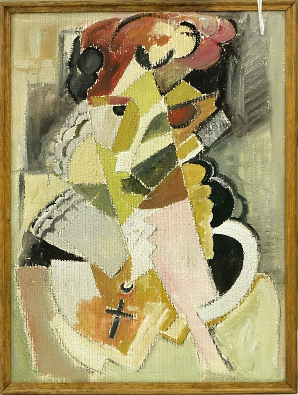 1930's European School Oil On Textured Paper "Cubist Composition"