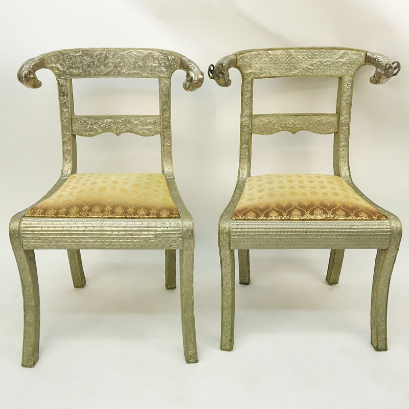 Pair of Anglo-Indian Repoussé White Metal Over Wood Side