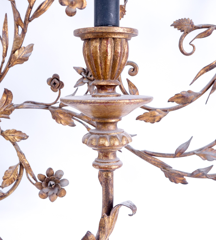 Large Italian Gilt Metal and Wood 5 Light Wall Sconce.