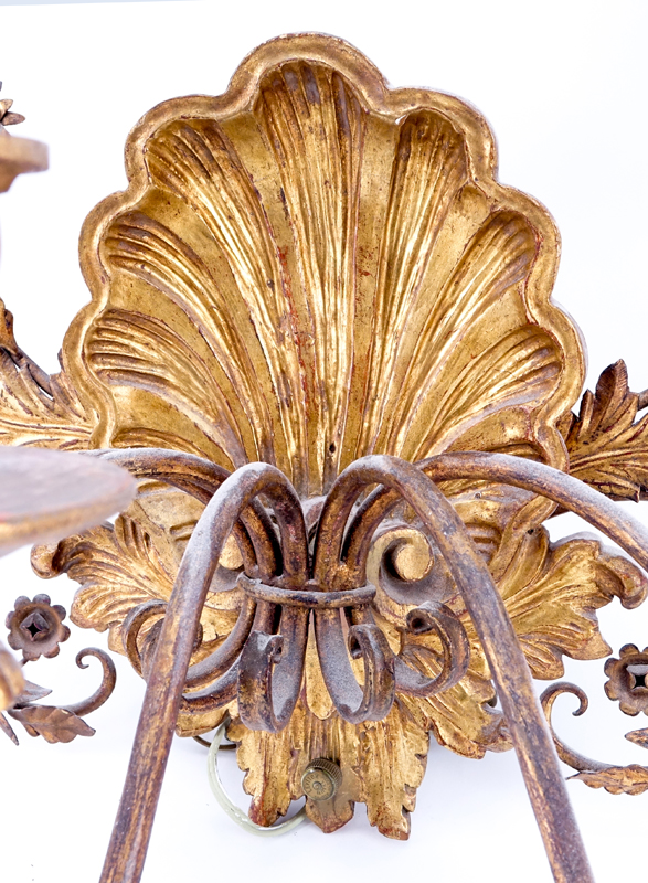 Large Italian Gilt Metal and Wood 5 Light Wall Sconce.