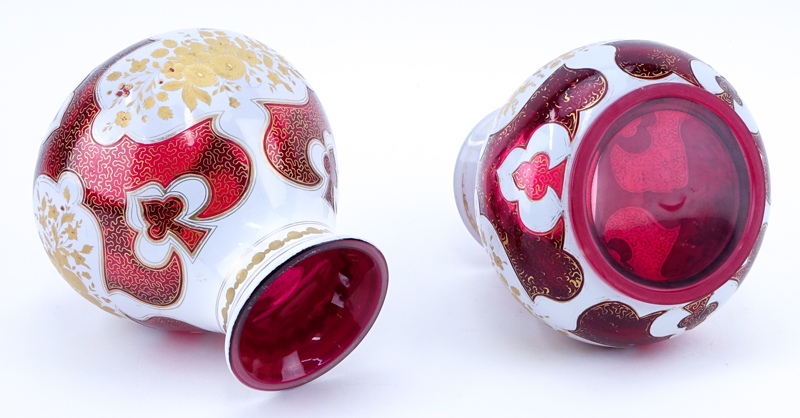 Pair of Antique Bohemian Cased Ruby and White Glass V