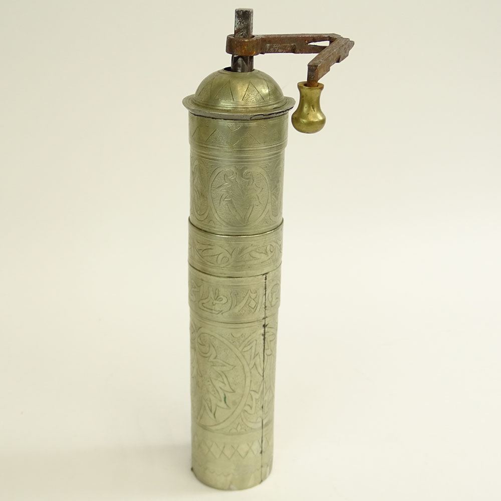 19th  Century Turkish Chased Nickel Coffee Grinder.