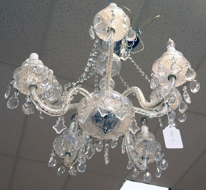 Mid Century Maria Theresa Style 8 Light Cut Crystal Chandelier with Hanging Prism