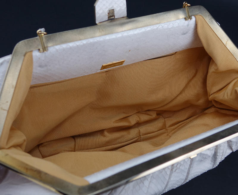 Vintage Judith Leiber White Snakeskin Handbag With Intaglio Closure