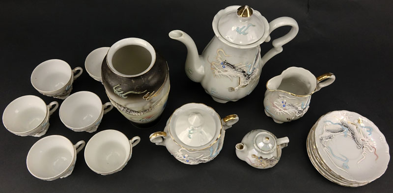 Vintage Japanese Dragonware Moriage Tea Set And Tablewares.