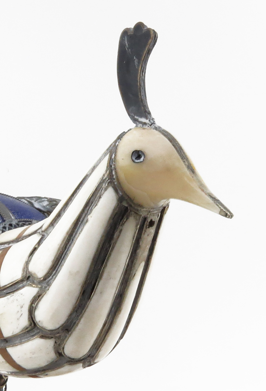 Vintage Chinese Silver Bone and Enamel Pheasant
