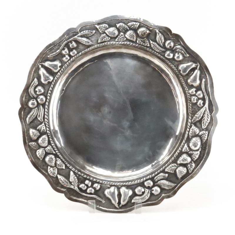 Peruvian Silver Plate Round Serving Tray.