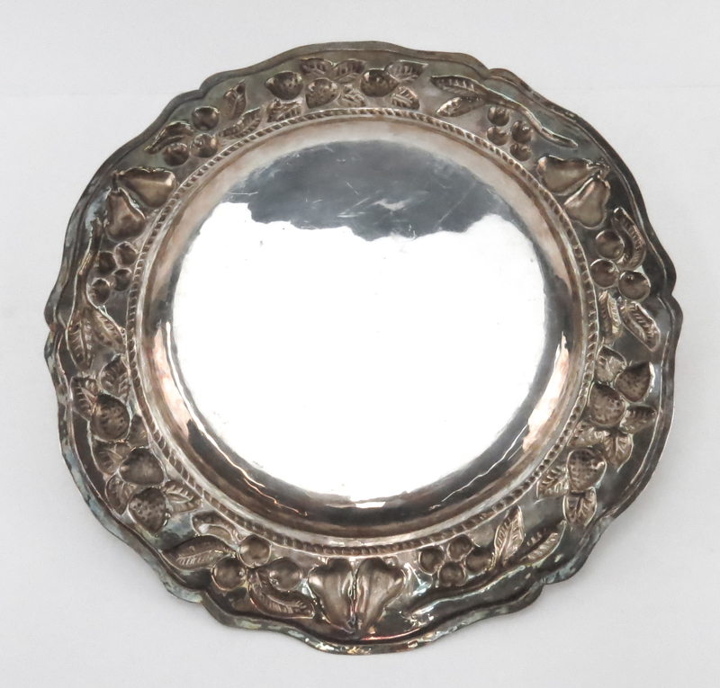 Peruvian Silver Plate Round Serving Tray.