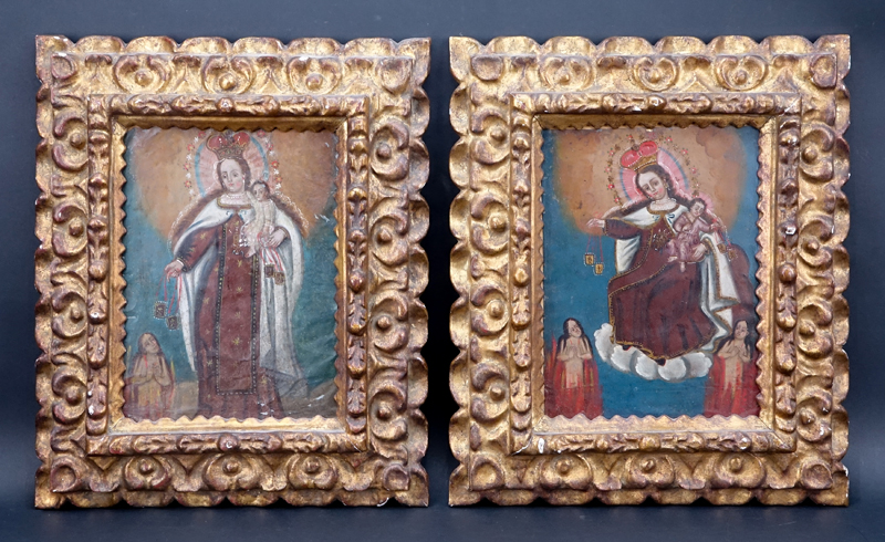 Pair of 19th Century Peruvian "Mary with Child" 