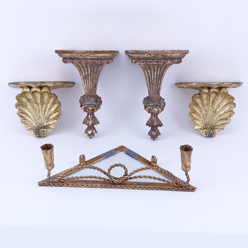 Collection of Five (5) Wall Brackets and Shelf