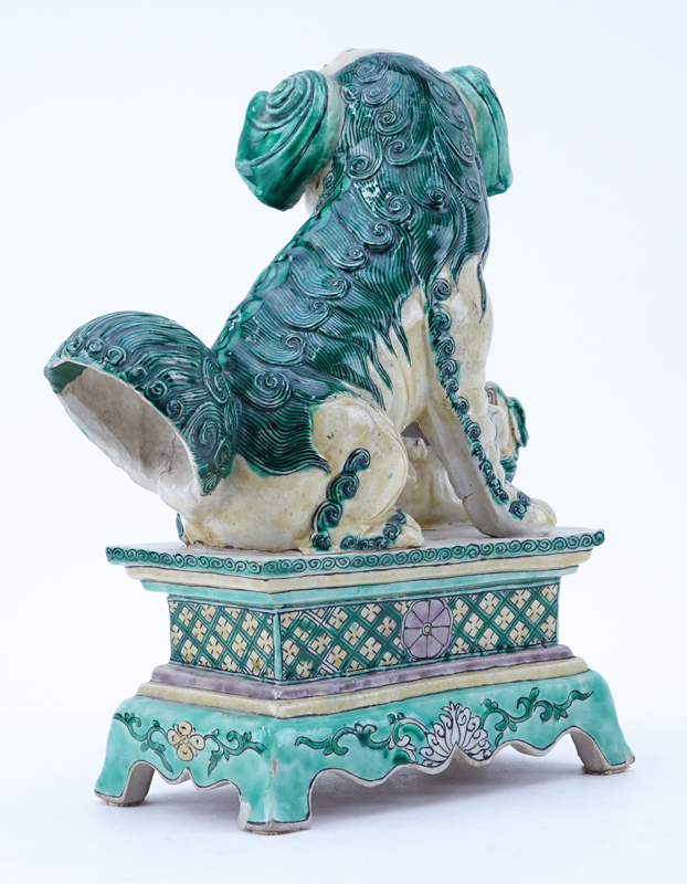 19/20th Century Chinese Famille Vert Pottery Foo Dog.