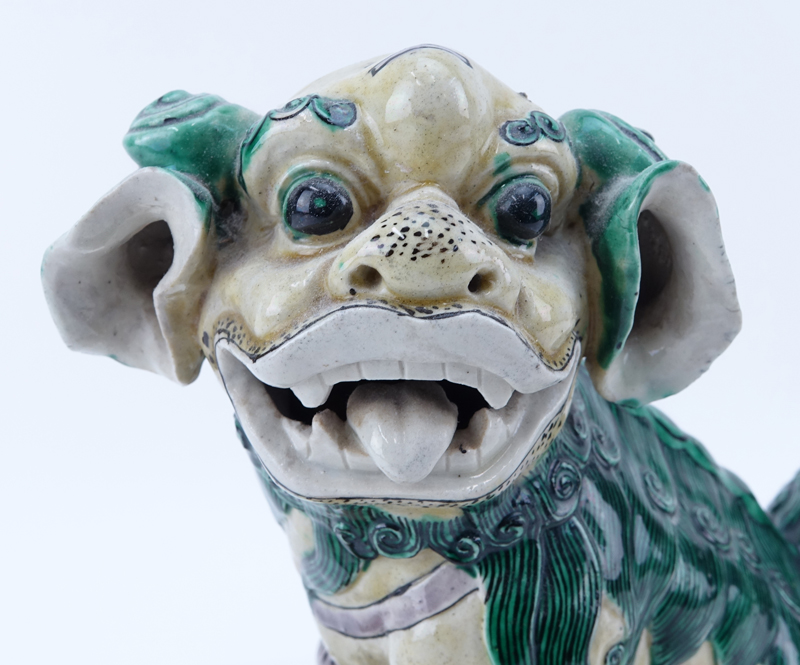 19/20th Century Chinese Famille Vert Pottery Foo Dog.