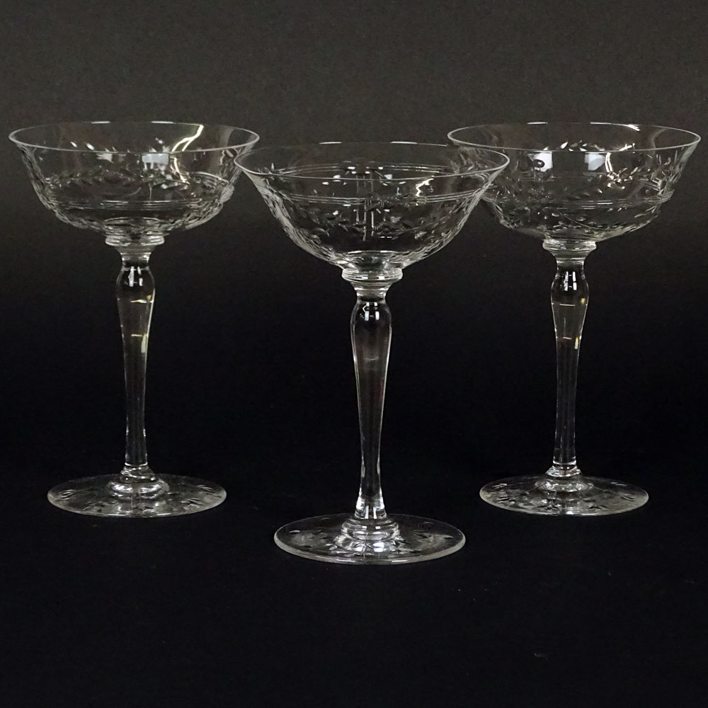 Three Vintage Etched Crystal Champagne Coupes.