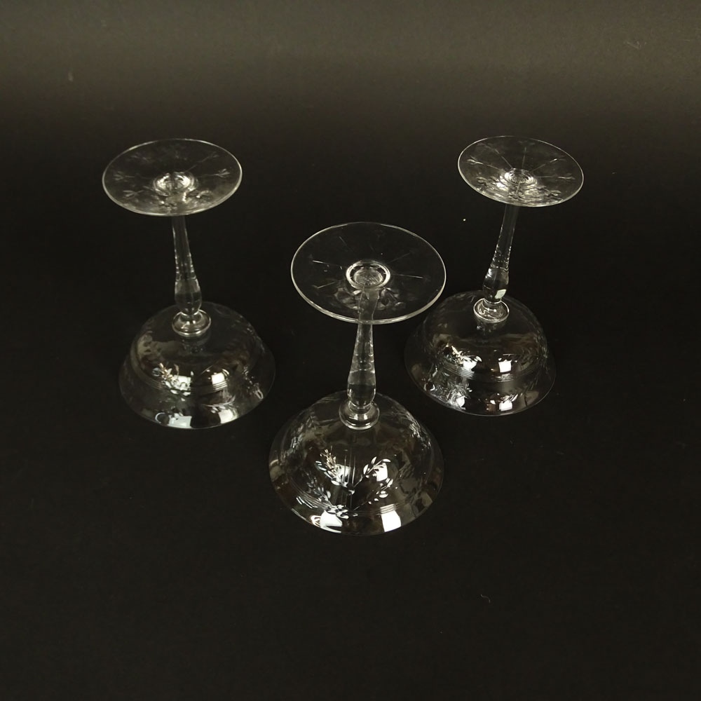 Three Vintage Etched Crystal Champagne Coupes.