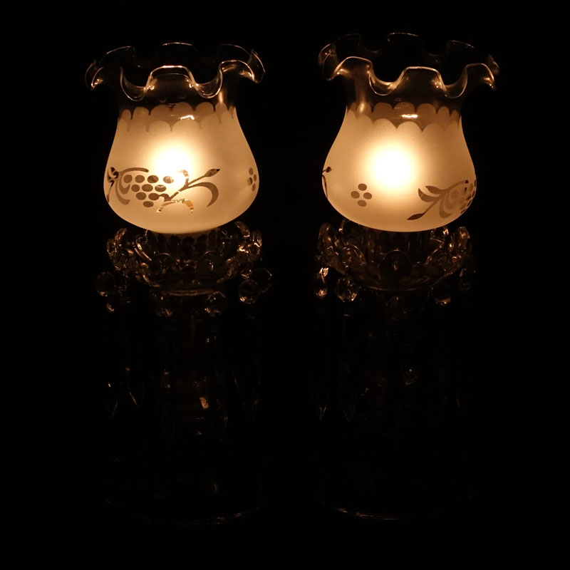 Pair Vintage Luster Style Glass Lamps