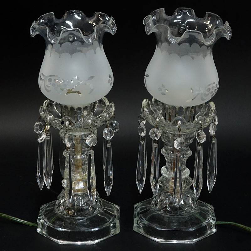 Pair Vintage Luster Style Glass Lamps