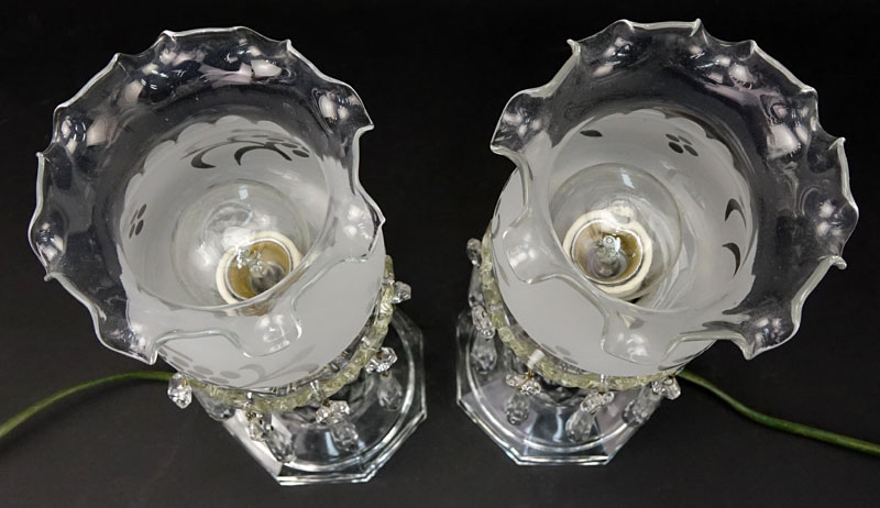 Pair Vintage Luster Style Glass Lamps