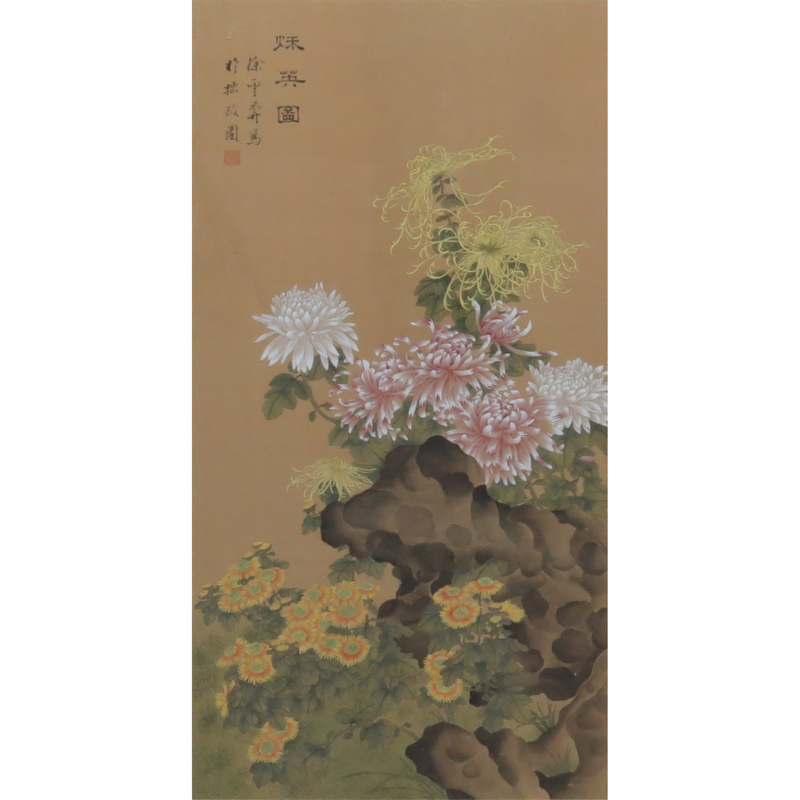 20th Century Chinese Floral Scroll Painting.