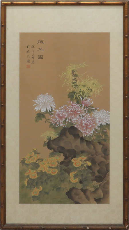 20th Century Chinese Floral Scroll Painting.