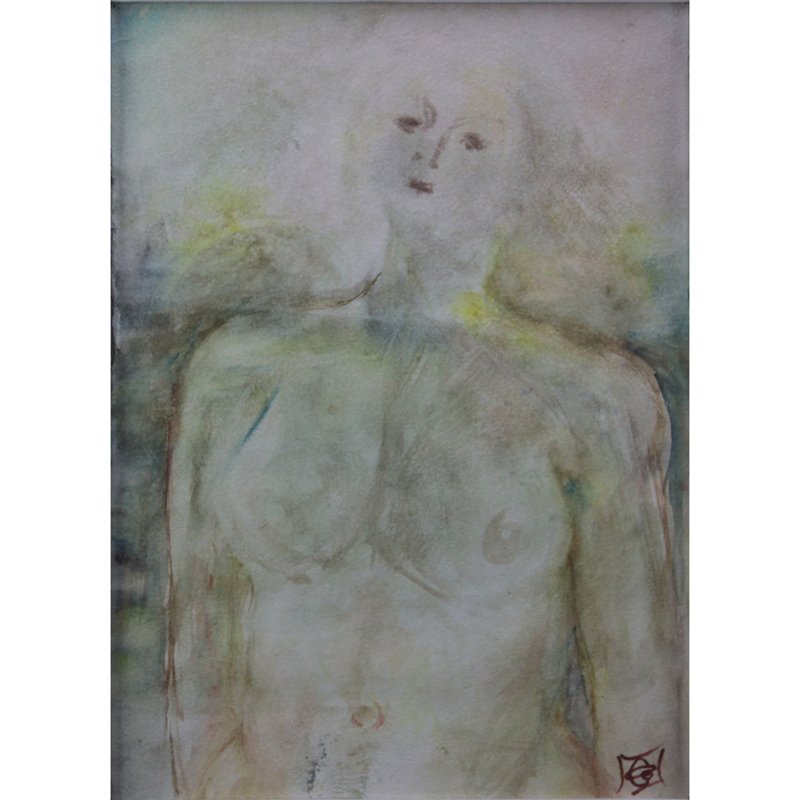 European School Watercolor on Paper "Female Nude"