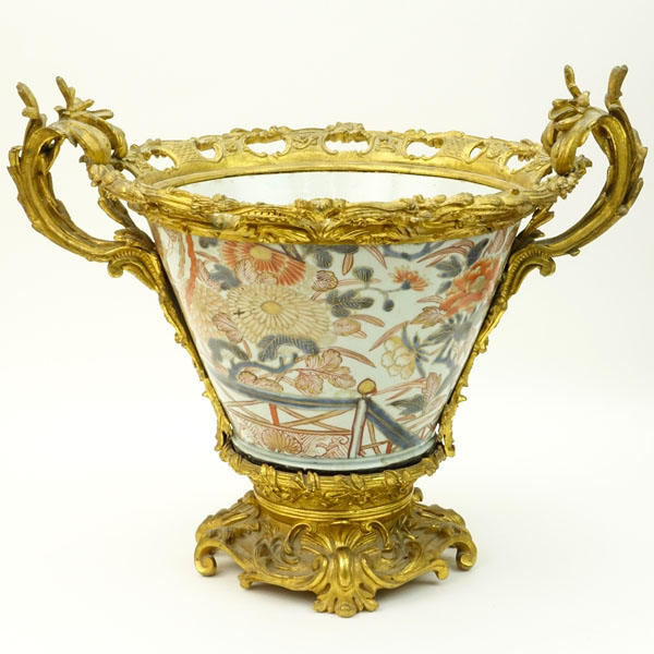 Large Gilt Bronze Mounted Porcelain Imari Vase