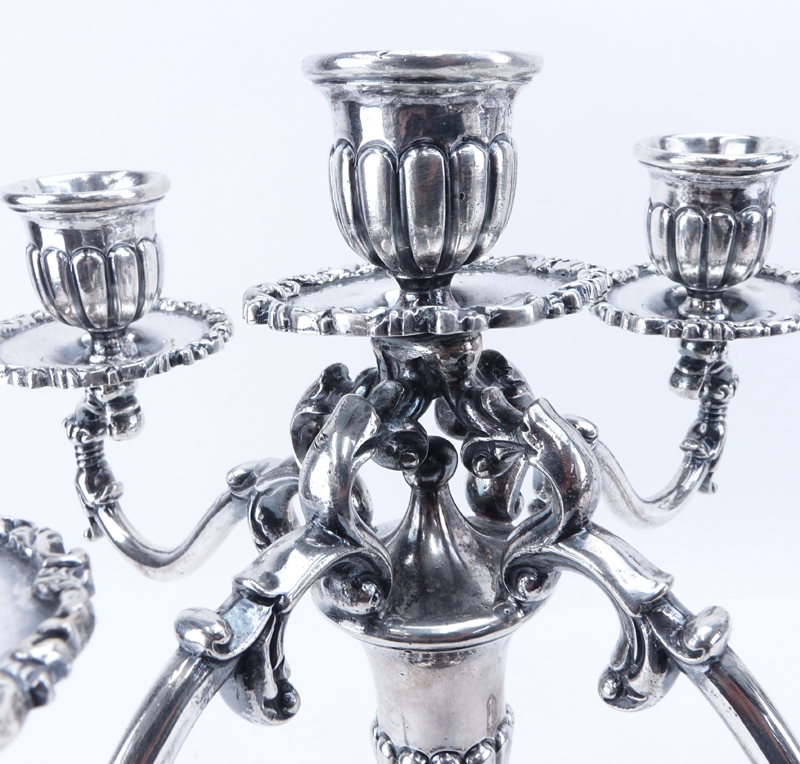 Pair Vintage Mexican Sterling Silver Five (5) Light Candelabra