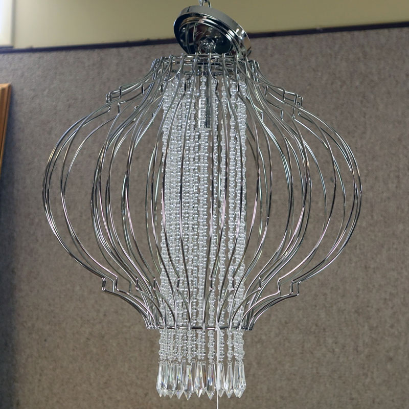 Modern Chrome and Hanging Crystal Pendant Light Fixture