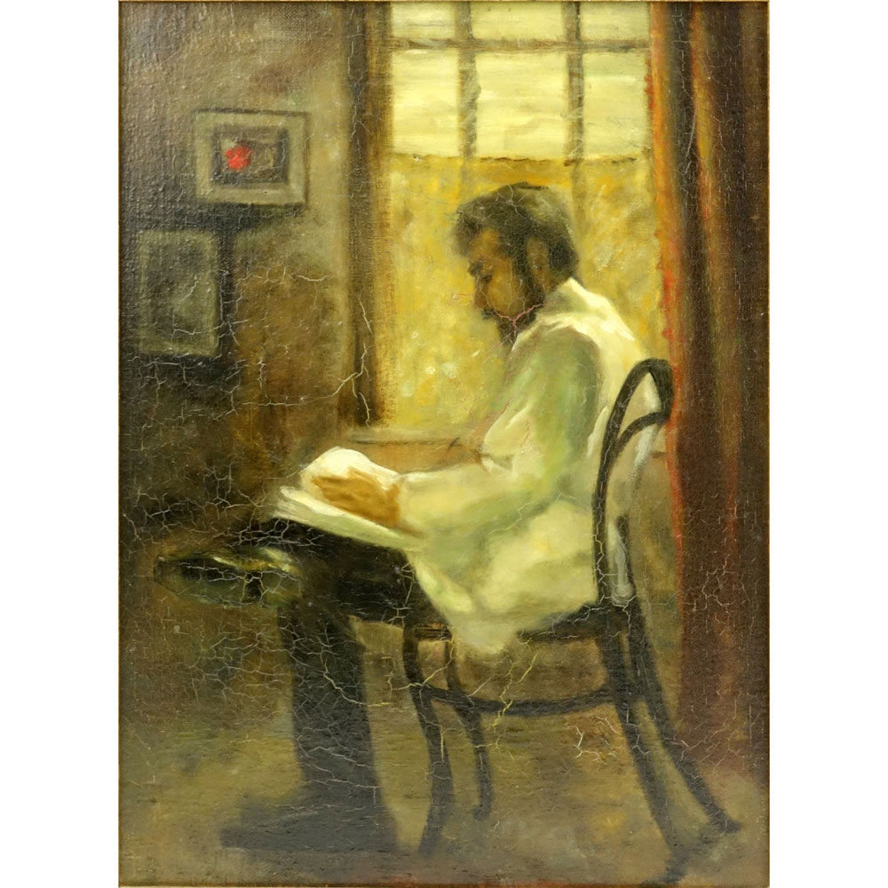 20th Century Judaica Oil on Canvas "Man Praying"