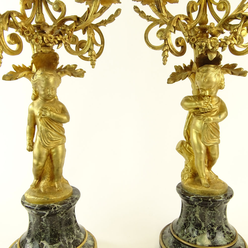 Early 20th Century Gilt Bronze and Serpentine Marble Five Light Candelabra