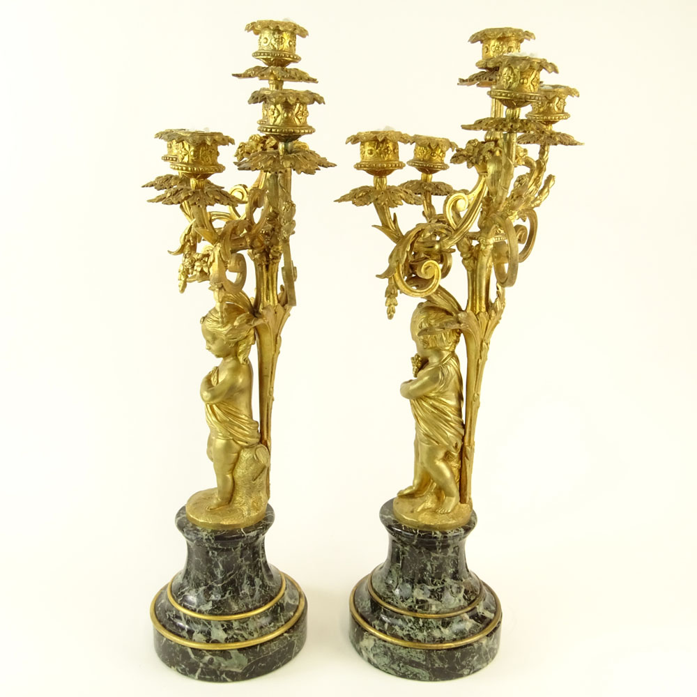 Early 20th Century Gilt Bronze and Serpentine Marble Five Light Candelabra