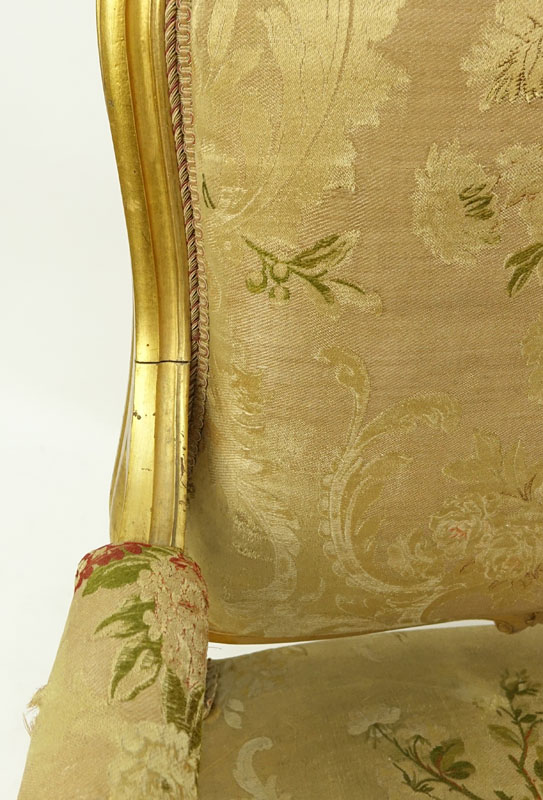 Louis XV Style Giltwood Upholstered Fauteuil.